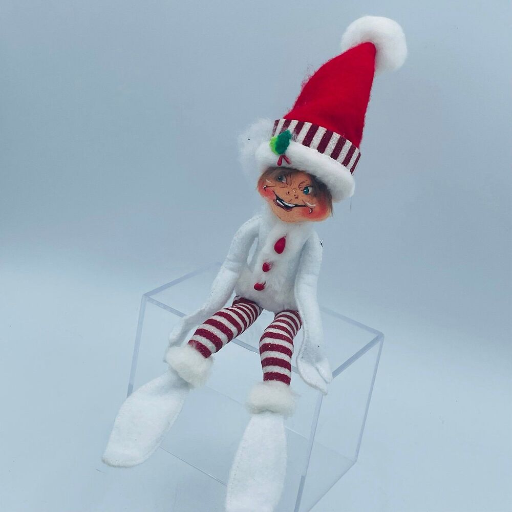 12” Annalee Winter Christmas Posable Elf Shelf Sitter Doll Red White Stripe 2011